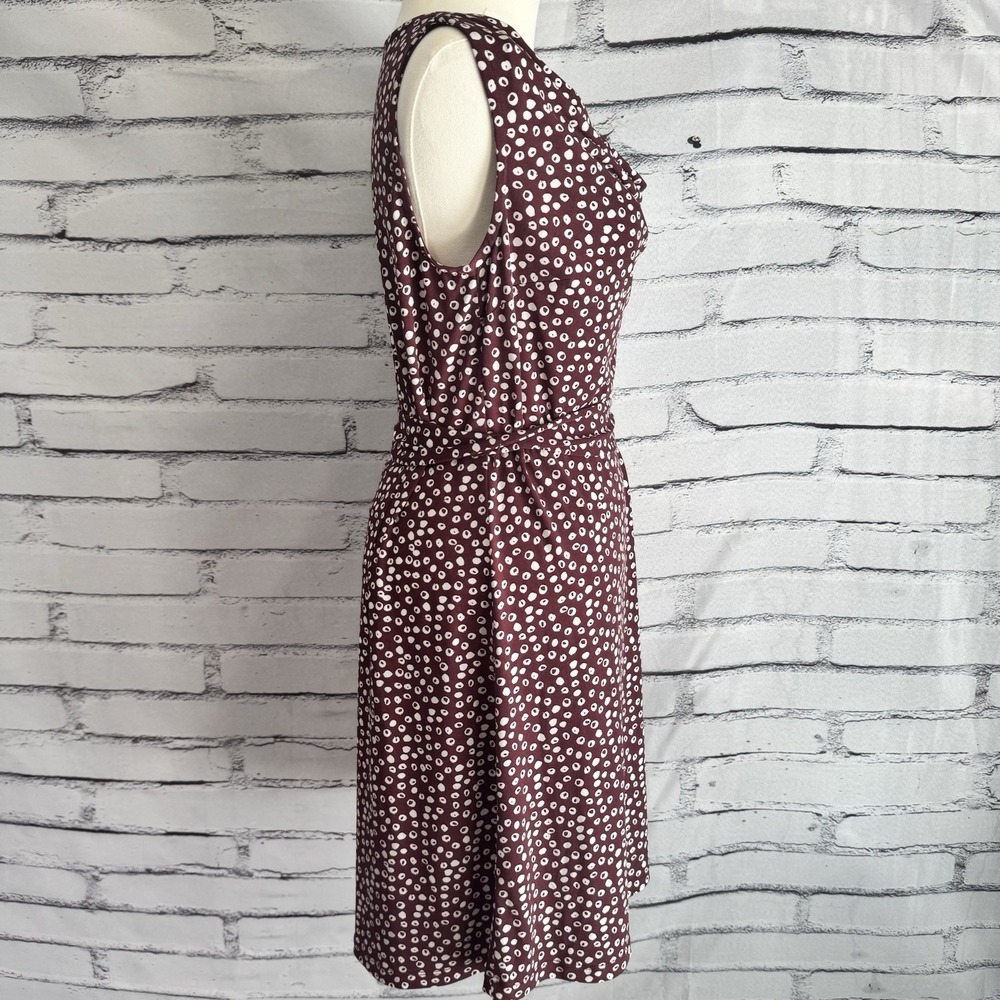 LOFT Petite Medium MP Burgundy Abstract Dot Cowl Neck Tie Waist Dress - Picture 7 of 15